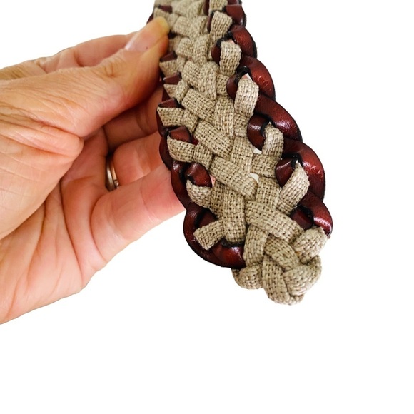 FIBEL Made in Italy Woven Leather Belt w Heavy Metal Buckle